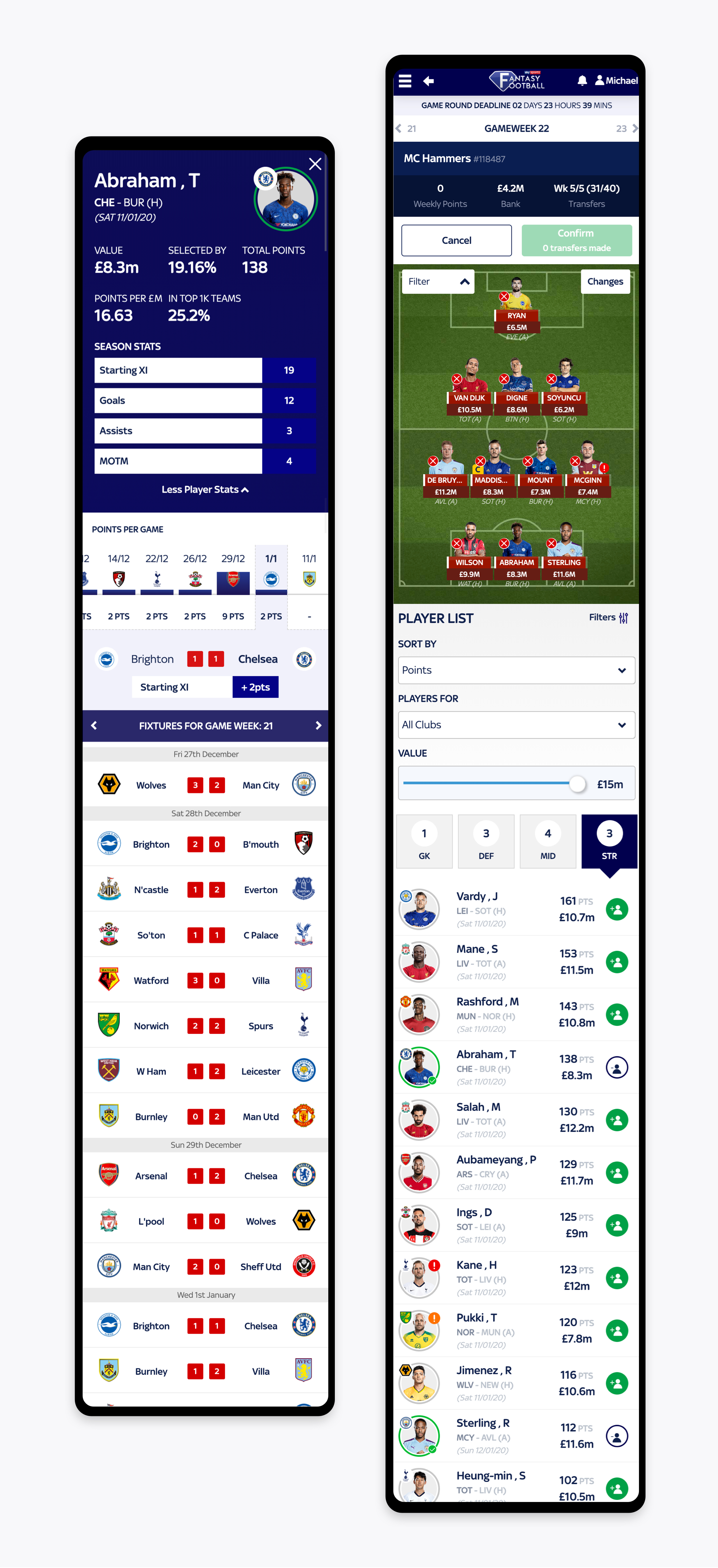 Final Sky Sports Fantasy Football product interface across mobile screens