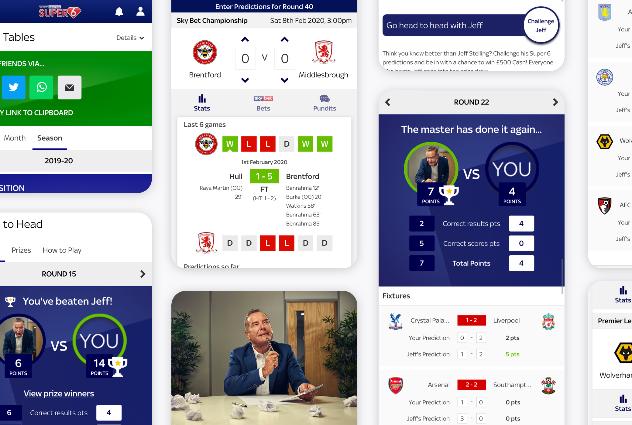 Final Super 6 product screens developed before leaving Sky Sports