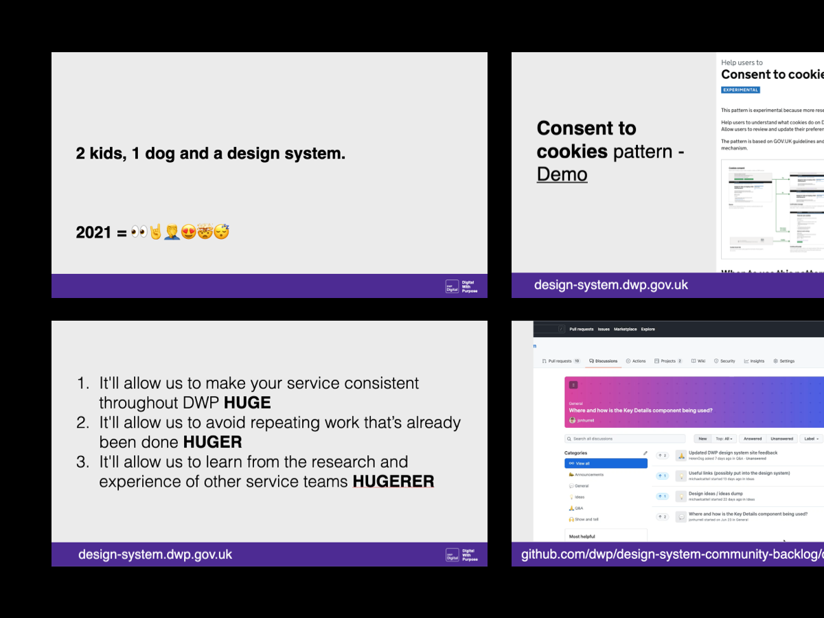 Presentation to the DWP design community about the design system and contribution