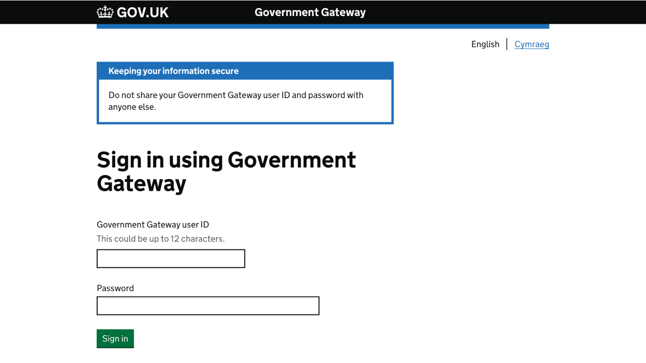 HMRC Security Console screens showing account security information