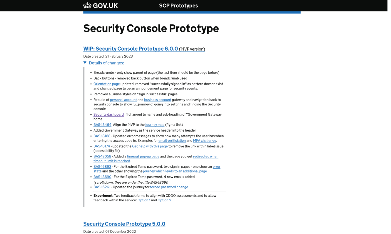 Final HMRC Security Console service screens and delivery outcomes