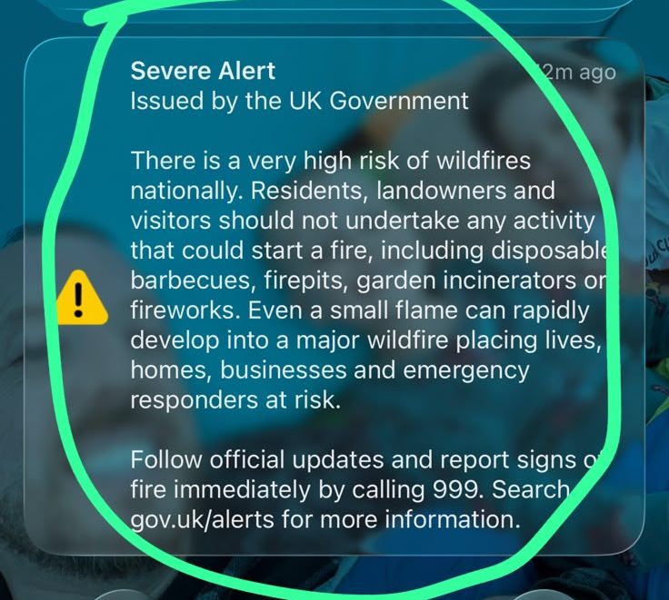 Emergency alert warning displayed on a mobile phone